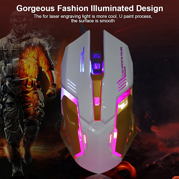 KINGANGJIA G500 800-2400DPI kablet mus USB E-sports Gaming belyst mus (hvid)