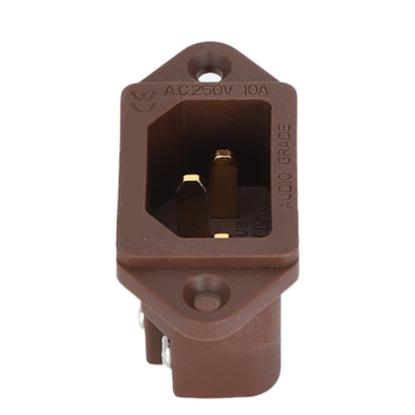 Monosaudio IEC-virtapistoke, puhdasta kuparia, kullattu IEC-paneeliin asennettava pistokeadapteri 100-250 V, ruskea IC71(G)