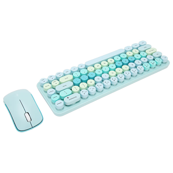 Tastatur og mus-kombinasjon 2,4 GHz trådløs søt retro 68 runde taster 3 DPI tastatur og mus for familie kontorspill blått tema