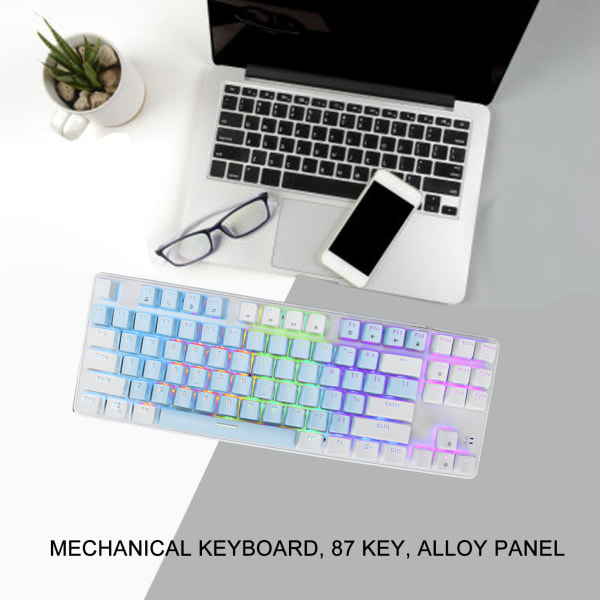 Mekanisk Gaming-tastatur 87 Nøkkel Blå Bryter RGB Bakgrunnsbelysning USB Kablet Mekanisk Tastatur for PC Bærbar PC Stasjonær Datamaskin Blå Hvit