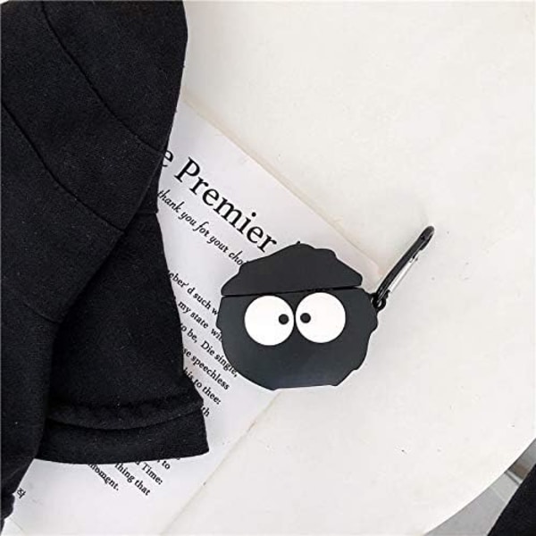 Skal Kompatibelt med AirPods 1/2, Supersött Kreativt Roligt Stora Ögon Svart Dammbollsform Skal, Stilrent Tecknat Silikon Hörlursfodral P