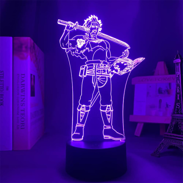 Anime 3D-lampa Black Clover Manga Yami Sukehiro Lampa Cool 3D Illusion Nattlampa Hemrumsdekoration Akryl LED-lampa (16 färger med fjärrkontroll)