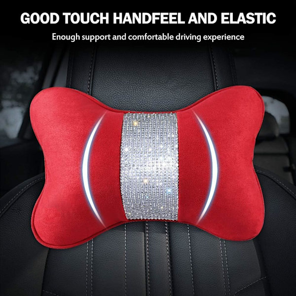 2-PCS Bling Bling Bil Nakkestøtte Pude, Blød Plys Rejse Bilpude med Krystal Rhinestones, Auto Hoved Afslapning Pude Stress Relief Pad Pude