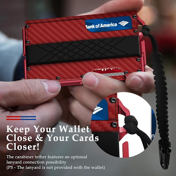 Taktisk minimalistisk plånbok för män, smal RFID-blockerande metallkortfodral, framficka Menu2019s läder Dapper Bifold-plånbok med pennsklämma Carbon Fiber Red