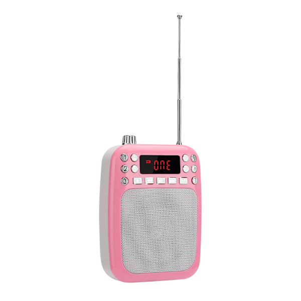 M301 Bærbar FM-radio Opptakshøyttaler Multifunksjon Stemmeforsterker Mikrofon Høyttaler for Lærerguide med BelteRosa