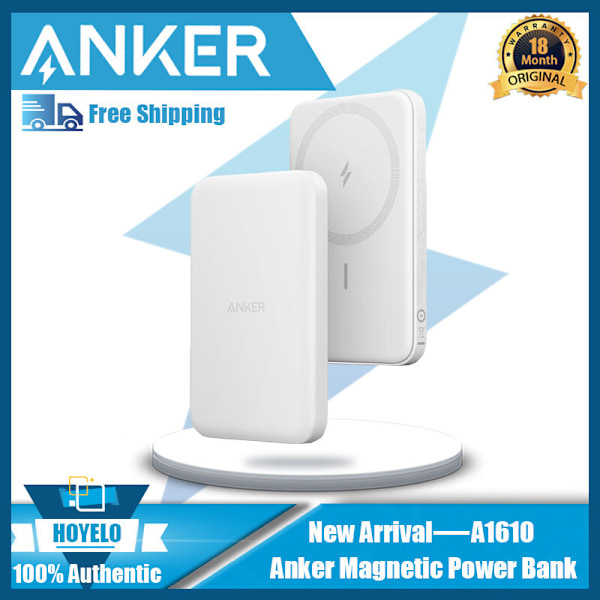 Anker Lader Treasure MagGo Magnetisk Beltefeste Trådløs Lading Bærbar 5000mAh Mobil Strømforsyning Gjeldende White A1610 Ultra-thin
