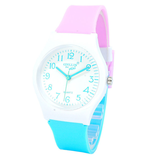 Farverige drenge pigeure, Teenagere Student Time armbåndsur Blødt silikonebånd (pink)