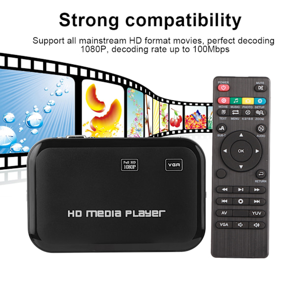 Mini 1080P HDMI Videoavspiller VGA AV Video Media Player TV-boks 100‑240V