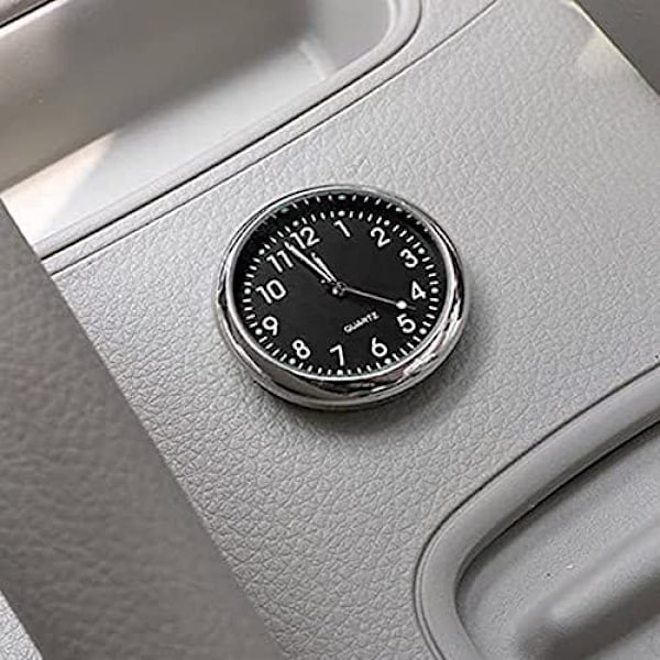 Bilur, Mini Kvarts Analog Bil Dashboard Tid Luftventilations Klistermærke Ur, Universal og Lysende (Sort)
