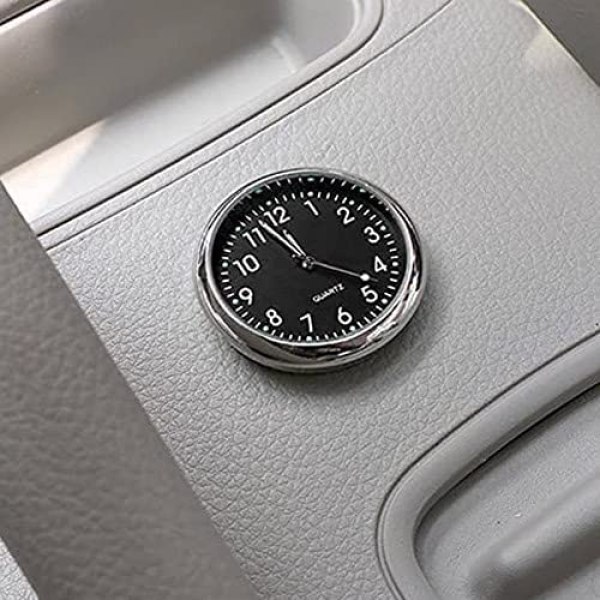 Car Clock, Mini Quartz Analog Car Dashboard Time Air Vent Stick-On Clock Watch for Car Decoration, Universal and Luminous (Black)