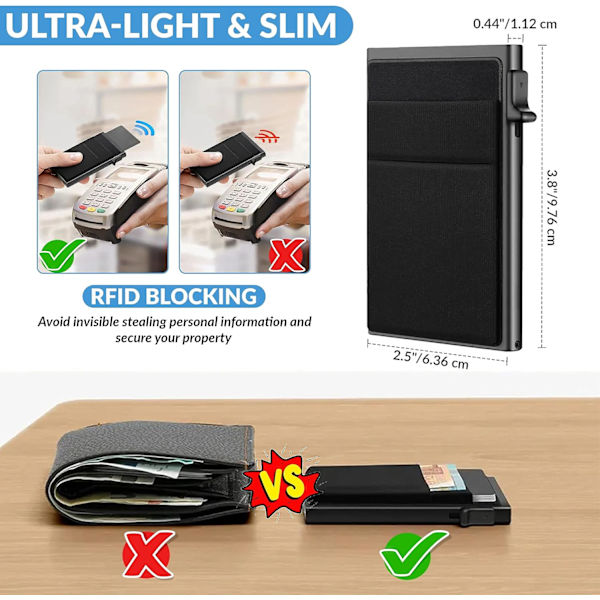 Smal Minimalistisk Plånbok för Män | RFID-Blockering | Enkel Pop-Up Kortåtkomst (Grå)