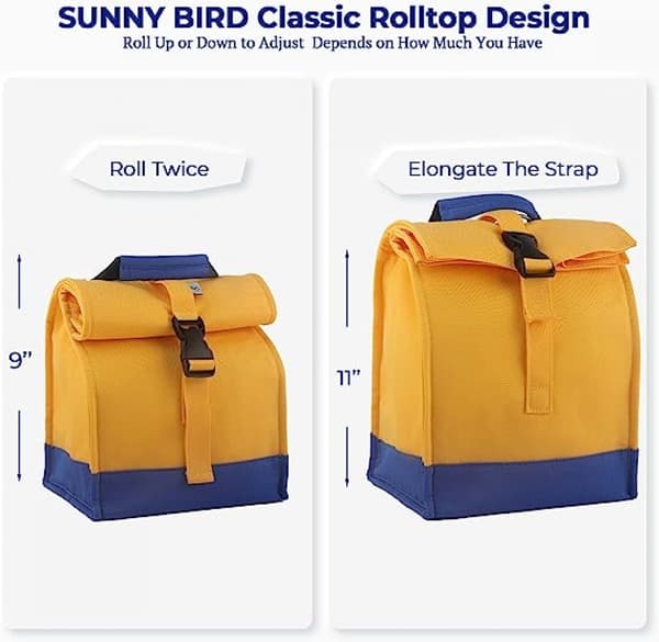 Isolert lunsjpose Rolltop lunsjboks Tote lunsjpose for kvinner, menn, gutter og jenter (gul)