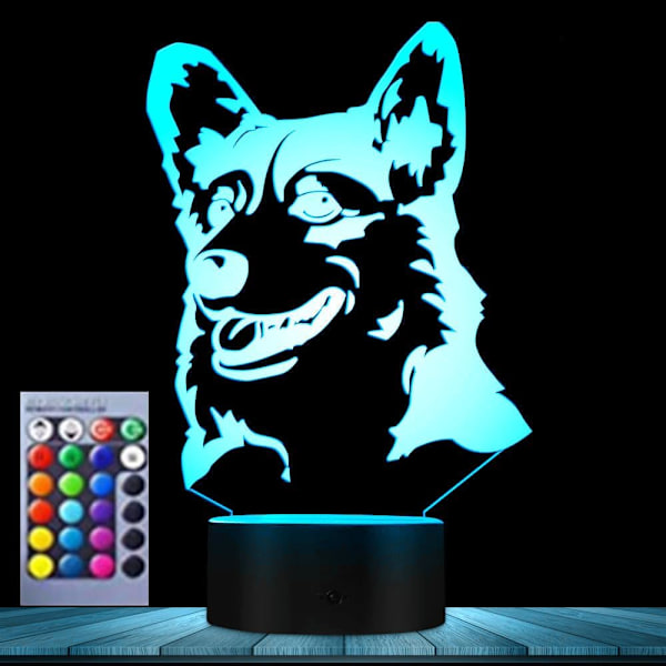 3D Hund Nattlampa Illusion 16 Färgväxlande Fjärrkontroll Bordsskiva Dekorationslampor Akrylplatt ABS-bas USB-kabel Födelsedagspresent Leksaker