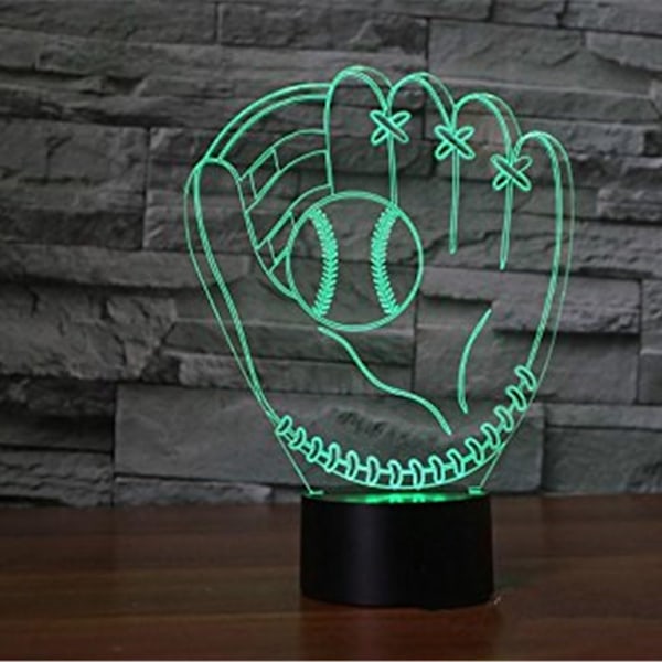 3D LED Baseball-hansker Optisk Illusjon Sensor Nattlys med Smart Berøring & USB-kabel 7 Farger Skiftende LED Atmosfærisk Lampe