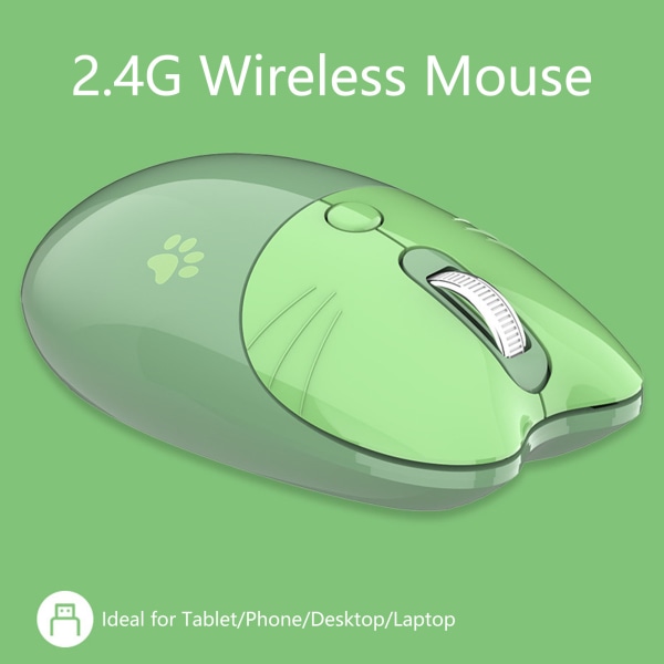 Trådlös mus BT5.1 eller 2,4 GHz Silent Click Justerbar DPI Auto Sleep Office Mouse for Girl Working Family School Cafe Green