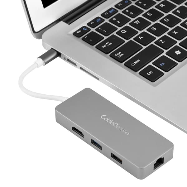 Gun-Grey Cabledeconn 7 i 1 Type-C Multi-interface Hub til HDMI / USB 3.0 / RJ45 / SD / TF / PD