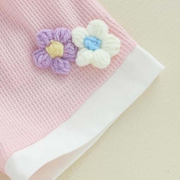 Sommarkläder för små flickor, våfflad topp med 3D-blommor, kortärmad, shorts med resår i midjan, söta babykläder pink 18-24M