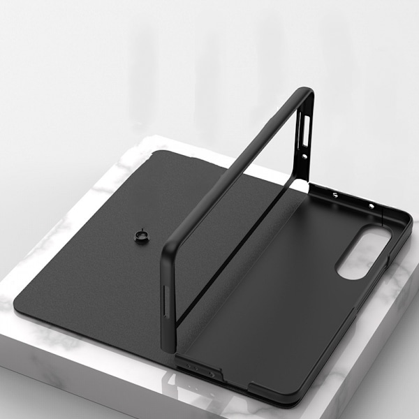 För Samsung Galaxy Z Fold 4 Fodral med gångjärnsskydd Lyxig Flip Plätering Glas Läder All-Inclusive Cover