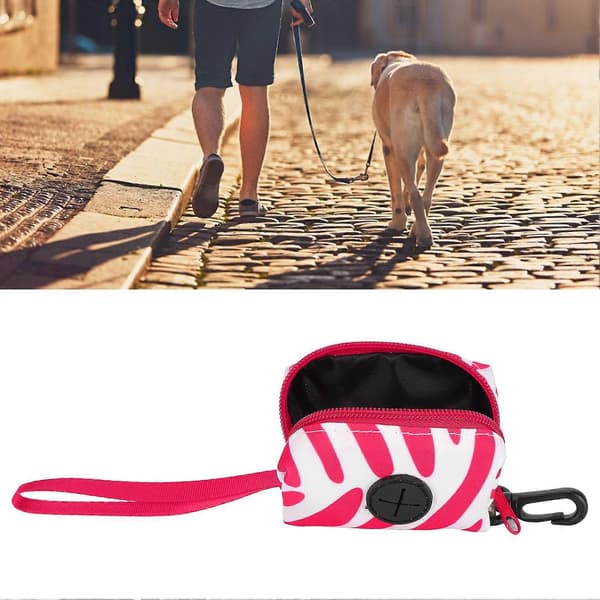 Bærbar poseholder til hundeposer, affaldsposedispenser til hundesnor - Rosarød