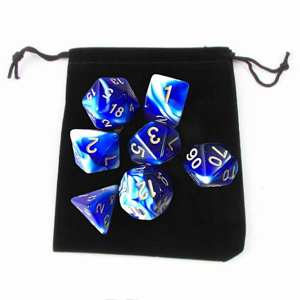 4x pakke med 7 polyedriske terninger sett med pose Bar Math Teaching Blue