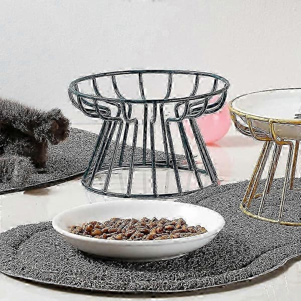 Forhøjet foderstation til kæledyr med metalstativ til katte og killinger, holder til mad- og vandskåle i tråddesign Gold
