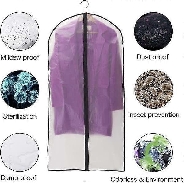 Plastpåsar för kläder, [6 stycken] Transparent klädskydd, med dragkedja 60x140cm Vit