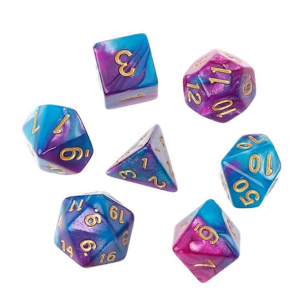 7 stk/sæt akryl polyhedrale terninger til TRPG brætspil D4-D20 Blå silver