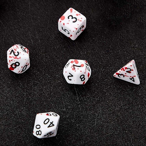 42 stykker blodstænk terninger polyhedral 7-terning sæt til RPG DND rollespil terningespil White red spots