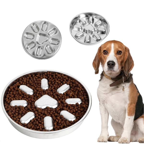 Skridsikker madskål til langsom spisning i rustfrit stål til små og mellemstore hunde Round
