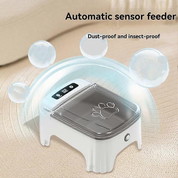 Smart automatisk foderautomat med induktionslock, fuktskyddad och nackskyddande design, grå