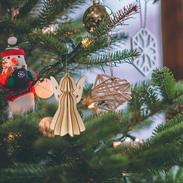 Juletræspynt i træ, juleophæng til dekoration, 6 stk. sæt