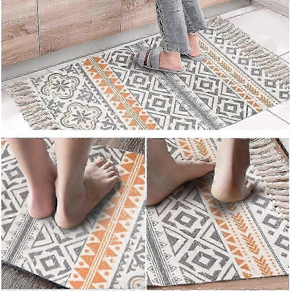 boho badeværelsestæppe løber, bomuldsvævede kvaster bademåtte 60*90cm