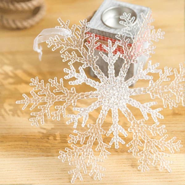 Juleophæng snefnug i akryl til juletræ, 6-pak 21X21 cm Silver