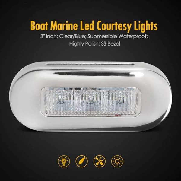 4 stk. vandtætte marine LED-lys til interiør, dæk, navigation, agterspejl, kabinebelysning (3 LED'er, blå)