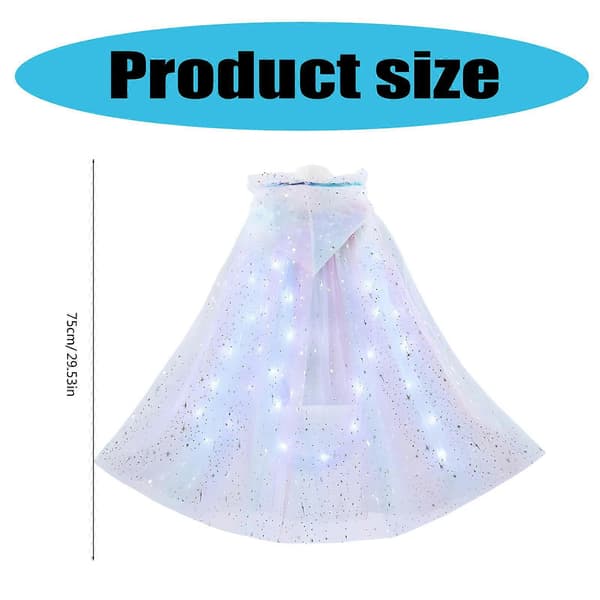 Prinsessekappe med LED-lys Halloween-kappe med hætte Halloween-kostumekappe lysende kappe til fest hvid White