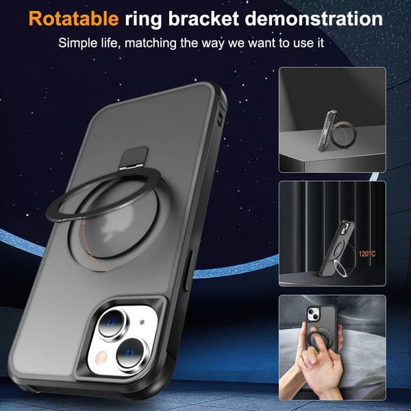 Compatible with iPhone 14 Plus Case with Invisible Magnetic O-Ring Stand Transparent Compatible with Mag-Safe Good Grip Feeling black