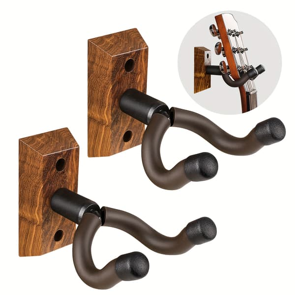 Gitarrväggfäste med roterande krokar, lämpligt för alla storlekar av gitarrer, zebraträ gitarrväggfäste, kompatibelt med Zebra wood three pack