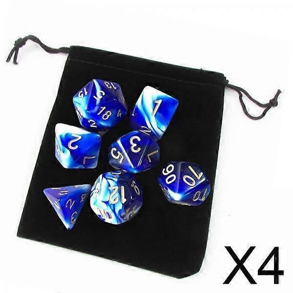 4x pakke med 7 polyedriske terninger sett med pose Bar Math Teaching Blue