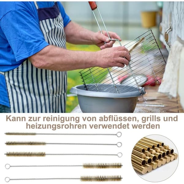Sæt med 5 runde messingtrådbørster - Messingtrådbørste - Stålbørste - Rørhulsrensebørste - 6/8/10/12/15 mm