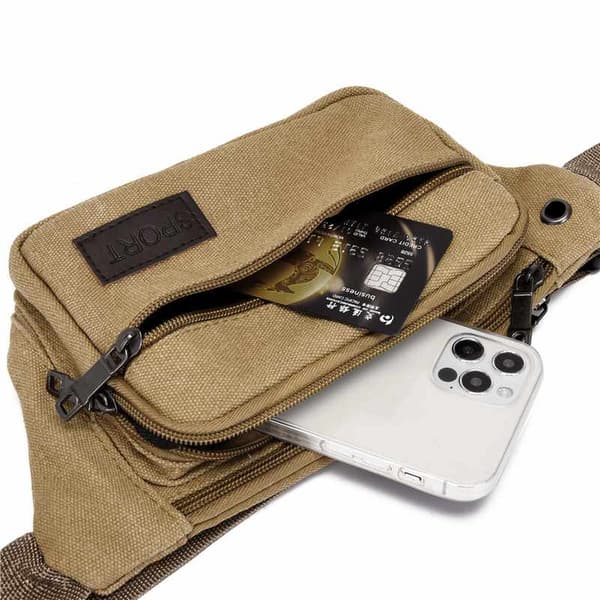 Waist Bag - 3 Compartments Canvas Fabric Various Colors Grön 89