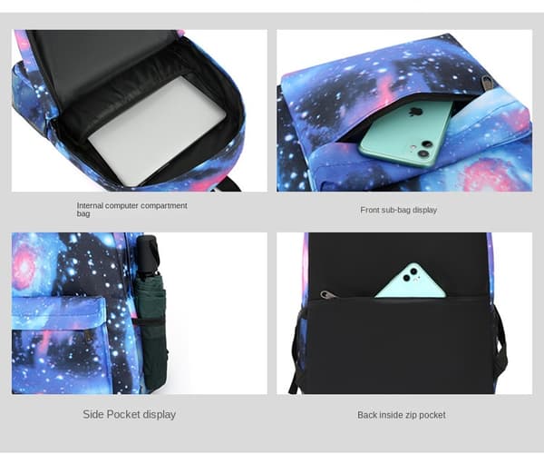 Groda mønster skoletaske Star Sky Grå Tre dele sæt