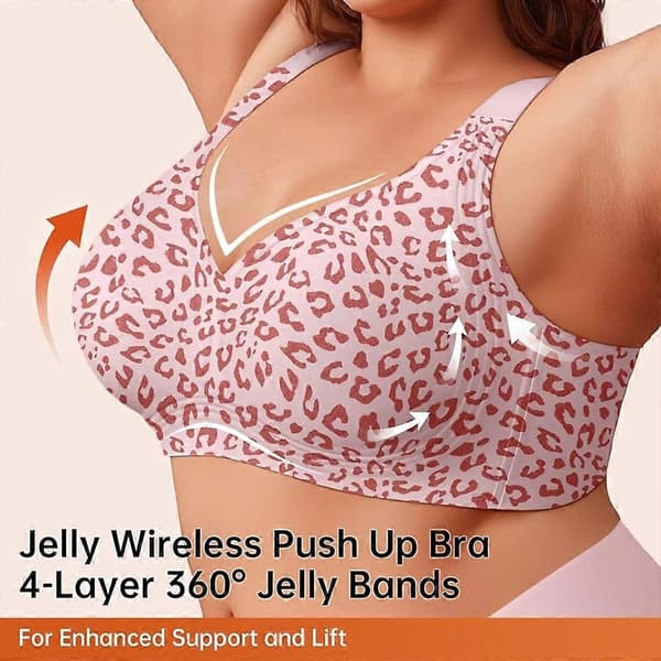 Leopard Print Seamless Bralette Push Up Wireless Bra Seamless Lift Bras Full Coverage Bra Plus Size, S-4XL Beige