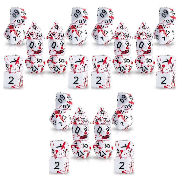 42 stykker blodstænk terninger polyhedral 7-terning sæt til RPG DND rollespil terningespil White red spots