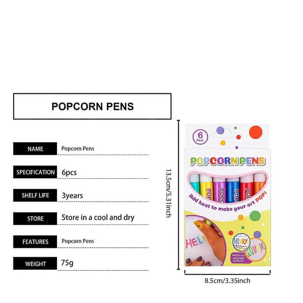 3D Puffy Paint Penner Sett, 6 Farger Tekstilfargepenner for DIY Kunst og Håndverk