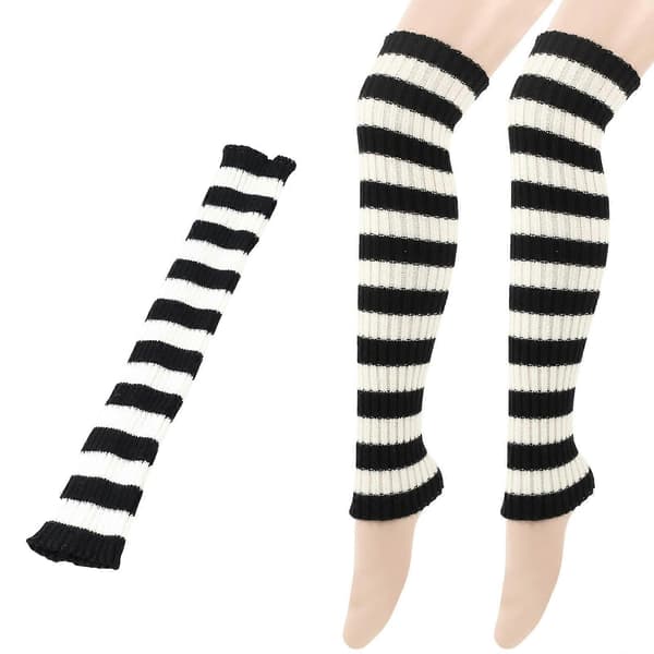 Stribede strikkede benvarmere til kvinder, lårhøje strømper, benærmer til dansefest-outfits og vintervarme, lyserøde og hvide striber Pink white strips