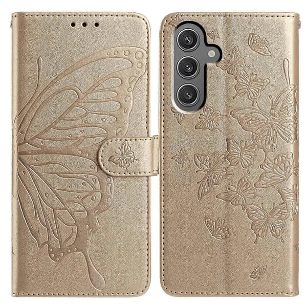 Futteral til Samsung Galaxy A56 5G med sommerfuglmønster, lommebokstativ, PU-flipfutteral med stropp Flerfarget