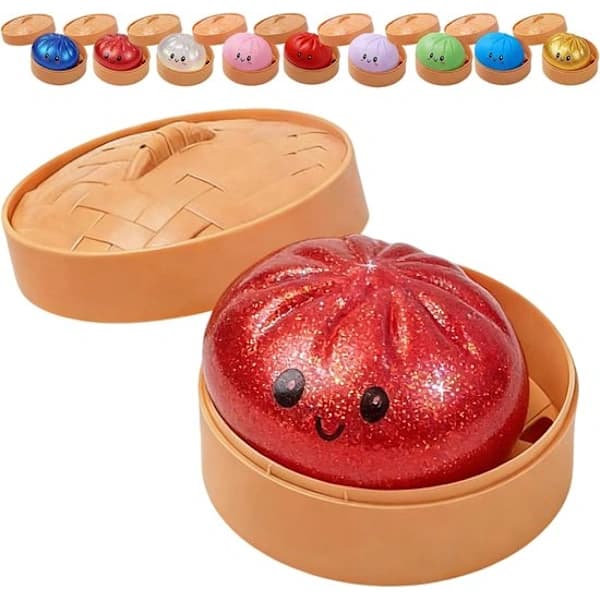 Mystery Dumplings Squishy - Giant Glitter Dumpling - Cute Glitter Dumpling Squishy - Anti-stress Squeeze Toy - Dumpling with Steamer