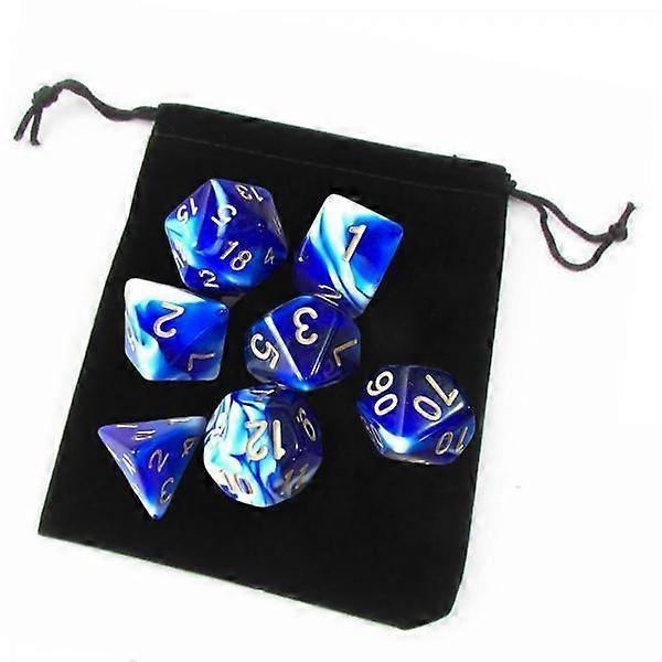 2x pakke med 7 polyedriske terninger sett med pose Bar Math Teaching Blue