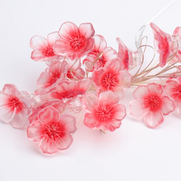2m Dark Pink Cherry Blossom Decorative Light - 20 LED, 3x AA Battery, Steady/Flashing Copper Wire Dark Pink