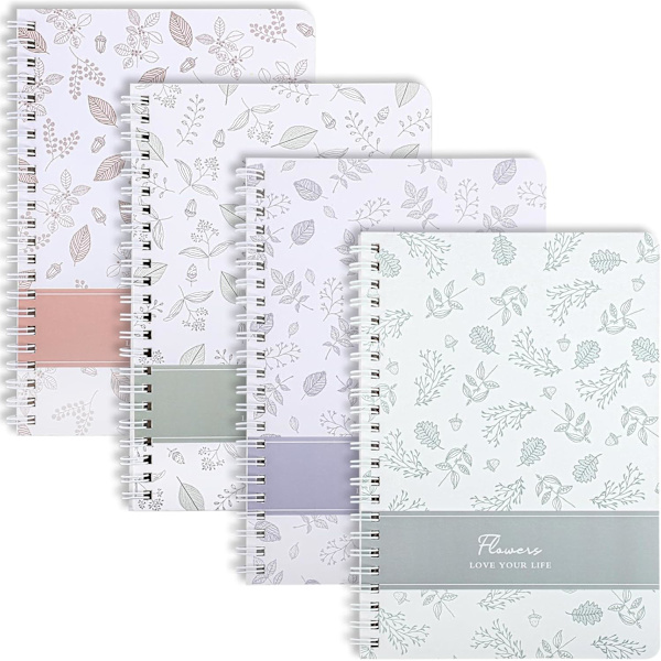 A5 Spiralblock 4-pack, 120 linjerade sidor - Blomdesign